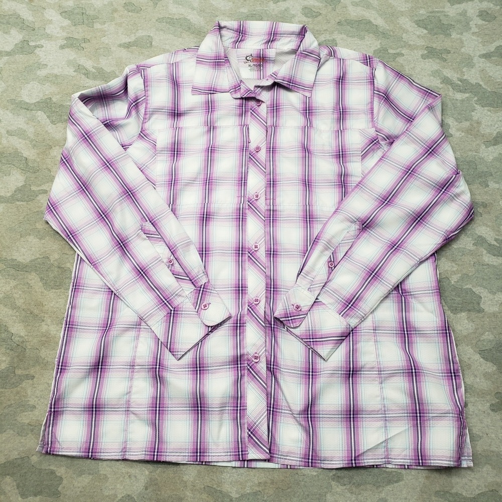 Worldwide Sportsman Top Womens XL Purple Long Sleeve Button-Up Fishing Outdoors